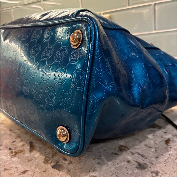 Michael Kors Teal Patent Logo Tote with Tan Straps - Picture 9 of 9